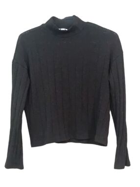 Women's Black Ribbed Mock Neck Sweater